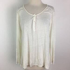 Joie Off White Linen Long Sleeve Popover  Top Medium